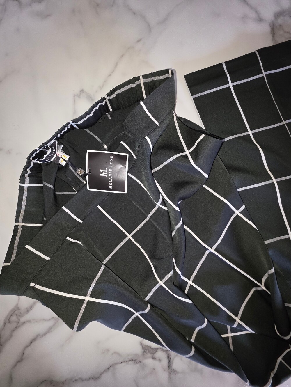 NWT Black Windowpane Trousers with White Grid
